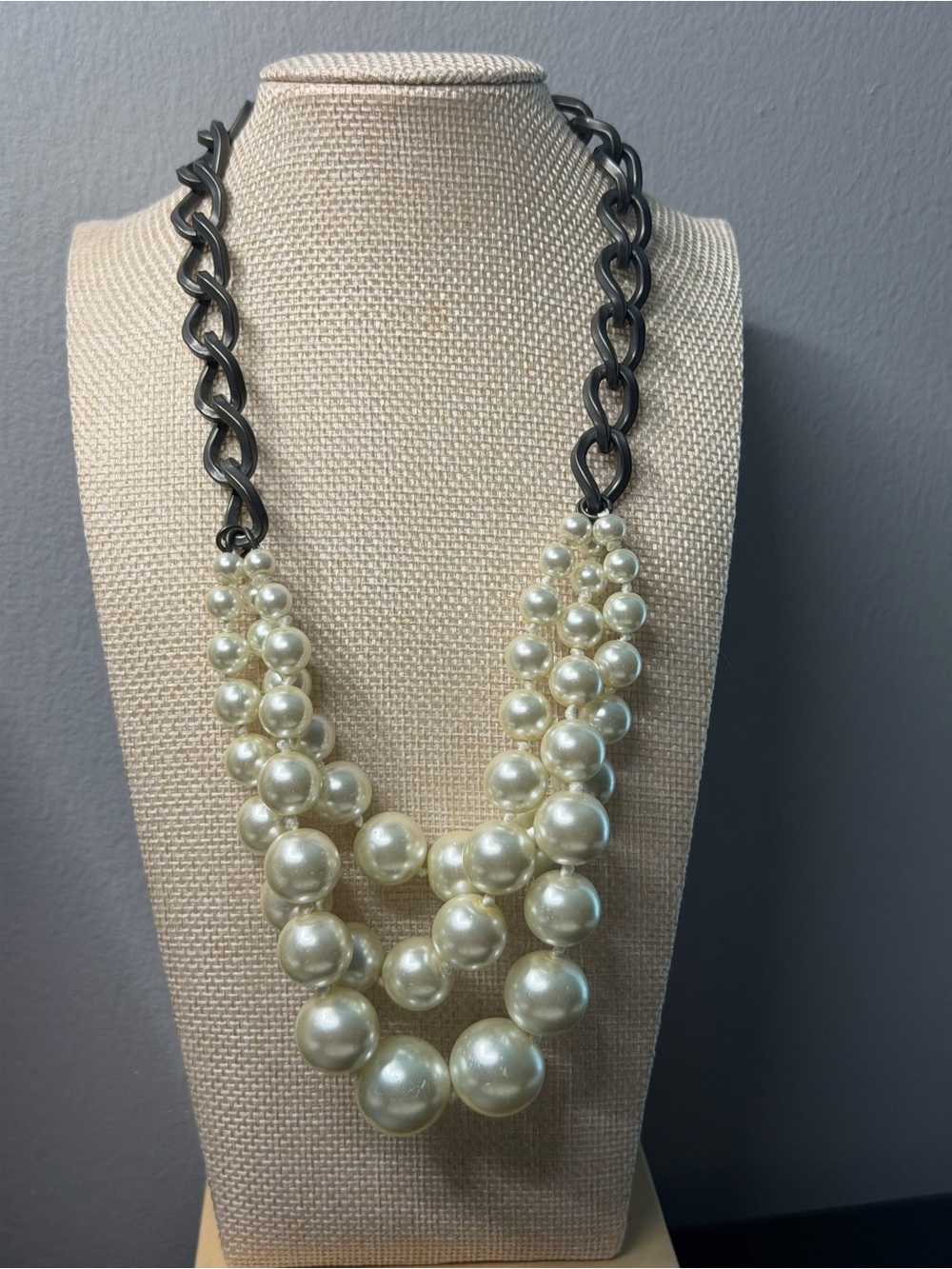 Vintage Kenneth Cole Pearl Multi-Strand Necklace with Black Chain